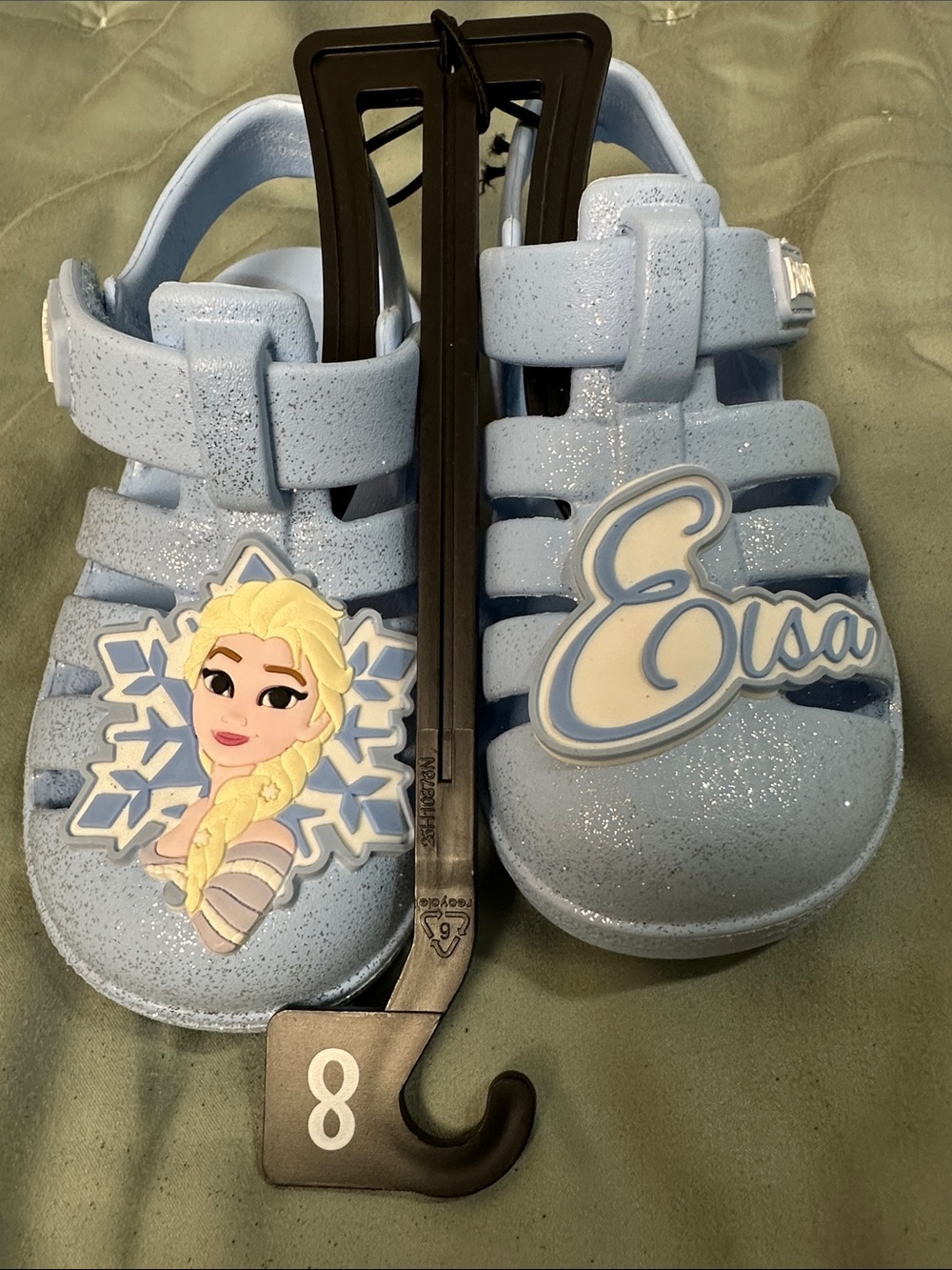 Girls Light Blue Elsa Jelly Sandals with Character Charm - Size 8